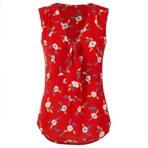 CAbi Tied-Up Red Floral Sleeveless Tank Blouse 5734 Size Small S